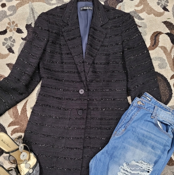 Virani White Label Black Stripped Blazer Classic - Picture 2 of 8